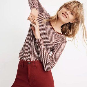 NEW Whisper Cotton Long-Sleeve Crewneck Tee in Daniela Stripe (XS)